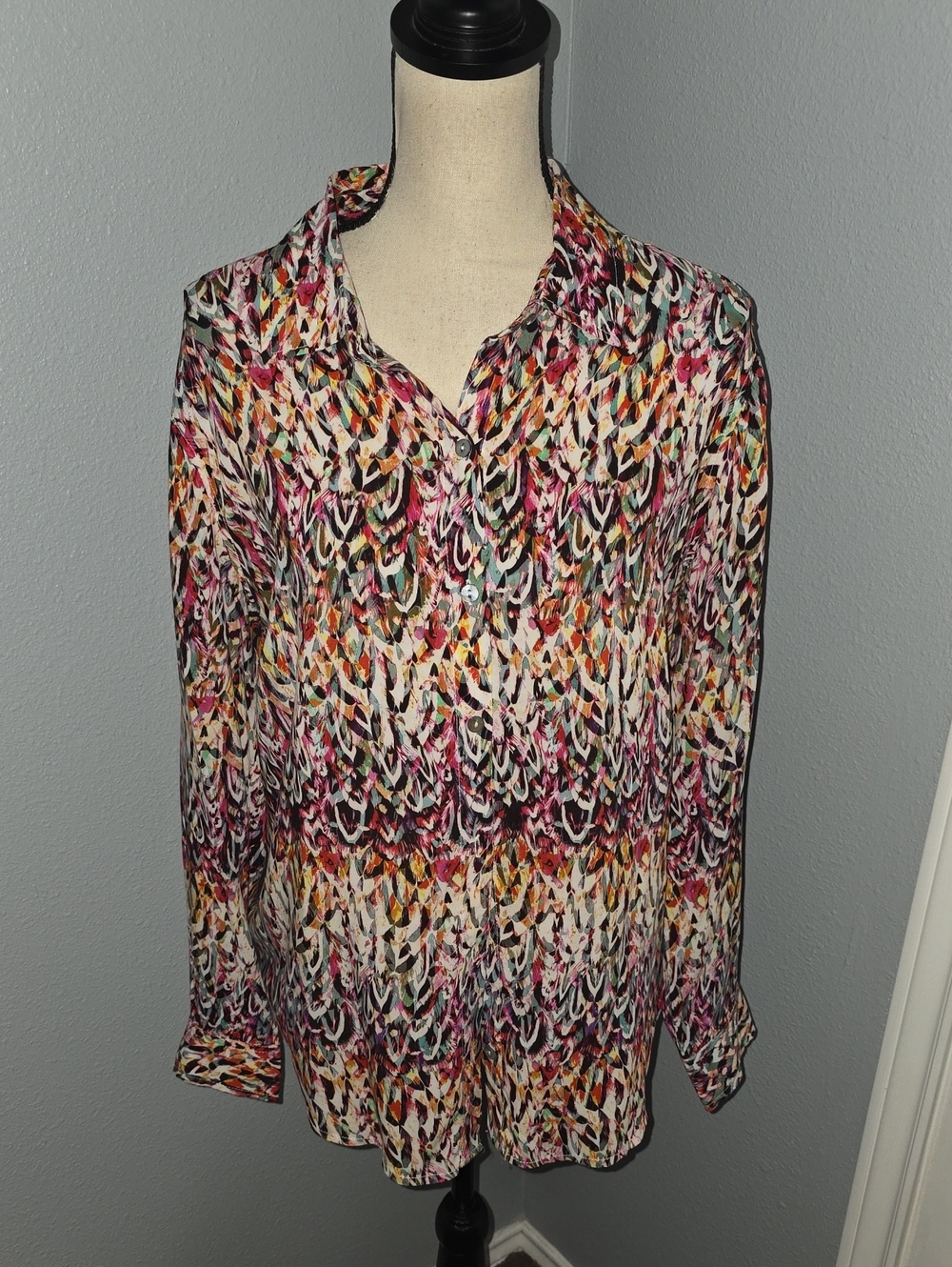 Liverpool Multicolor Printed Button-Down Shirt — Pink, Orange, Teal, Black